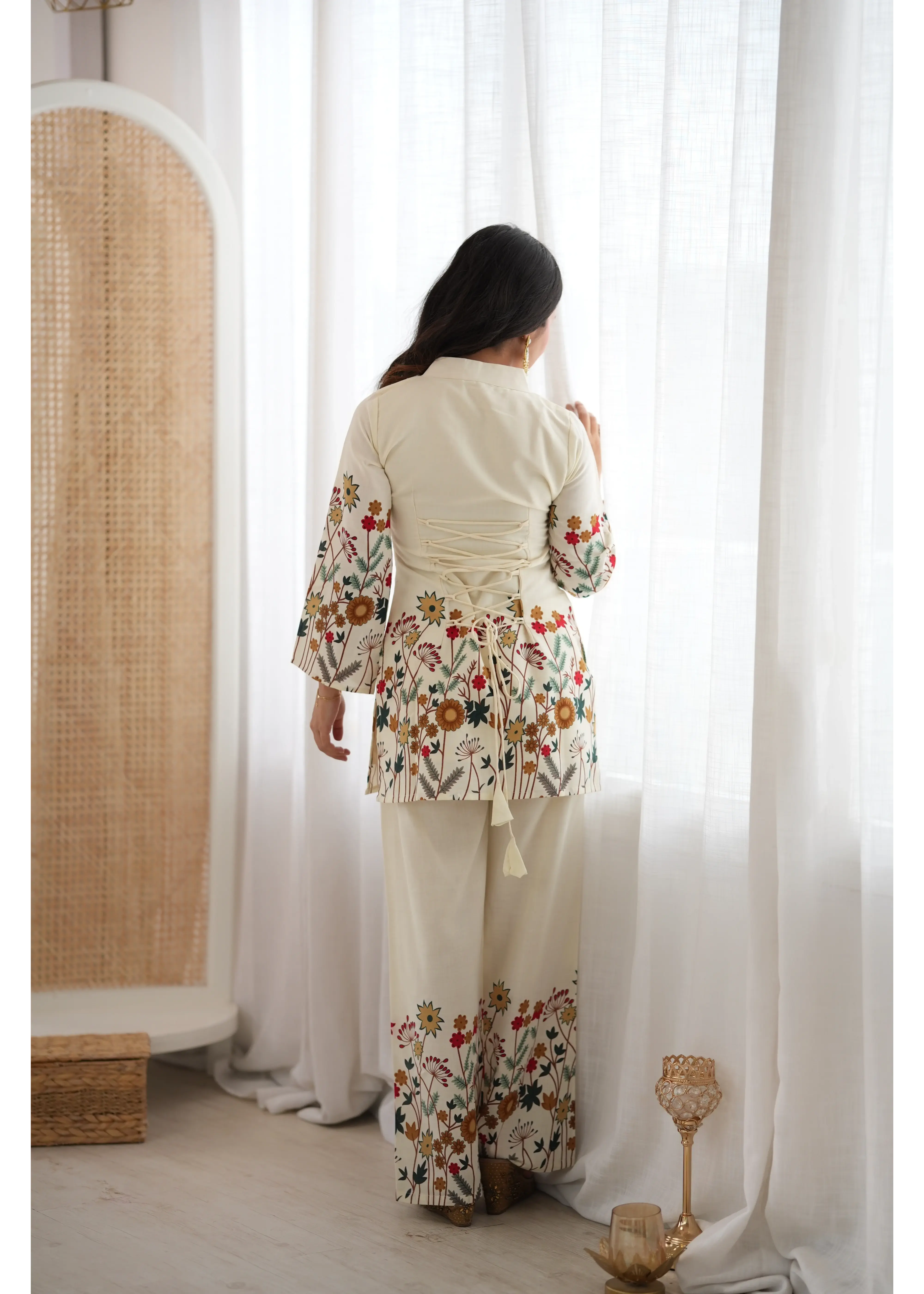 Off White Suit Back View Showing Corset Dori Lace-Up – KU249