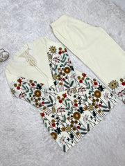 Off White Floral Print Suit Kurta Flat Lay – KU249