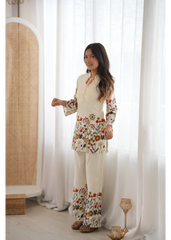 Off White Floral Print Suit Full Length View with Pant – KU249