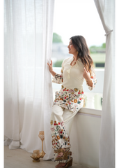 Off White Floral Print Suit with Natural Light Curtain – KU249