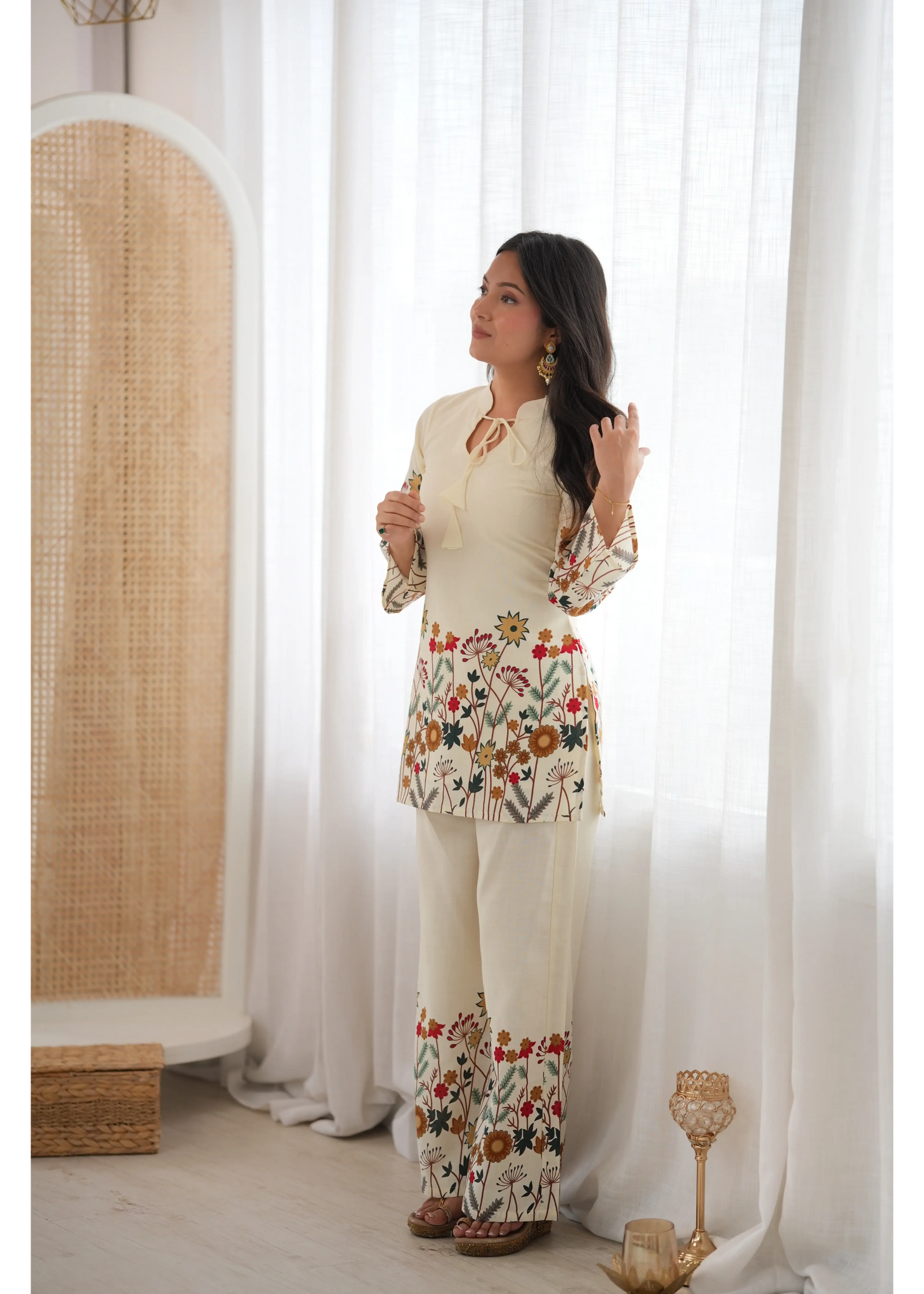 Off White Digital Floral Print Suit Side View – KU249
