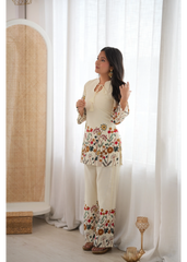 Off White Digital Floral Print Suit Side View – KU249
