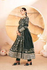Dark Green Thread Embroidered Suit – Side Profile with Dupatta | KU252 | Kalyanja