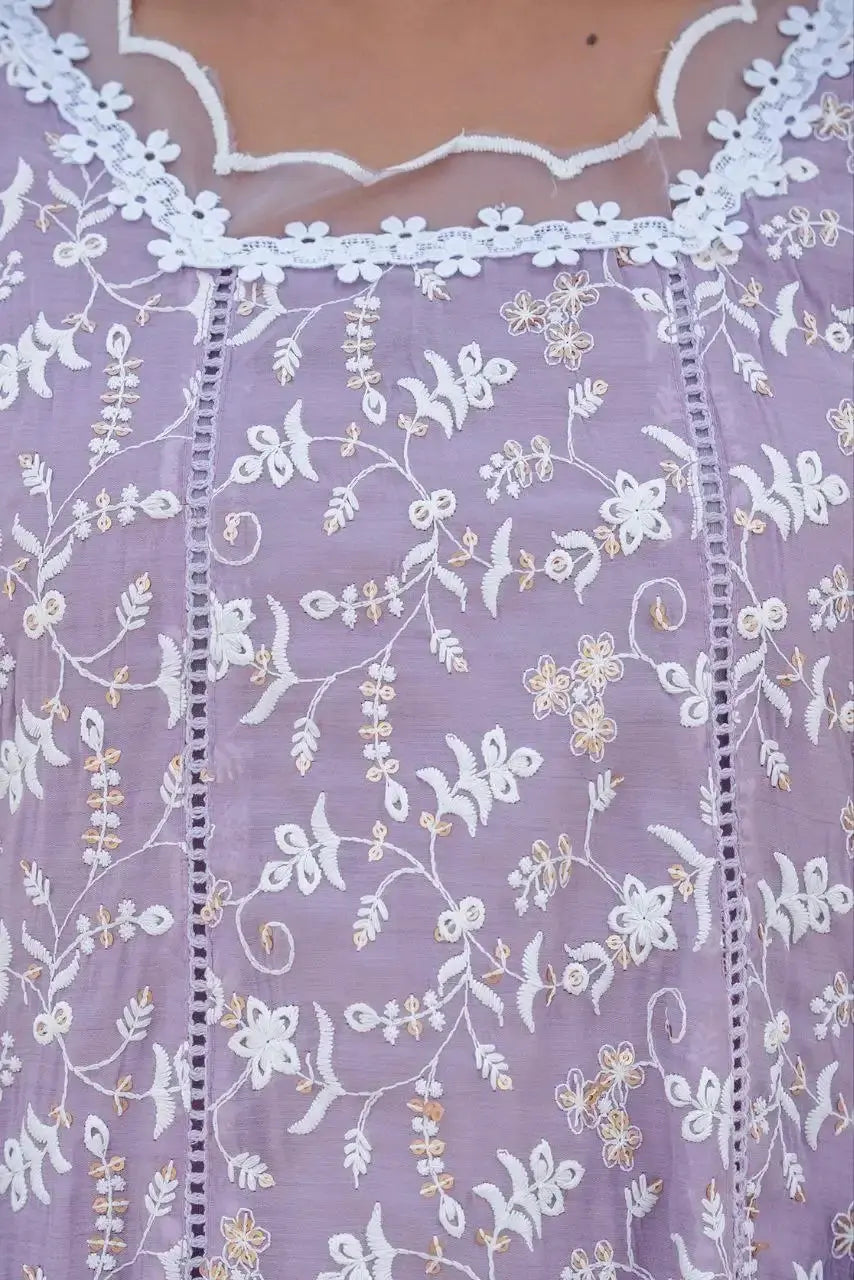Lavender Sequins Suit close-up embroidery detail