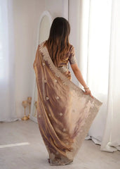 Lavender Pink Zari Embroidered Saree back view showing pallu drape
