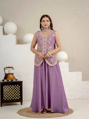 Lavender Sequins Embroidered Sharara Suit – Full Length Front View
