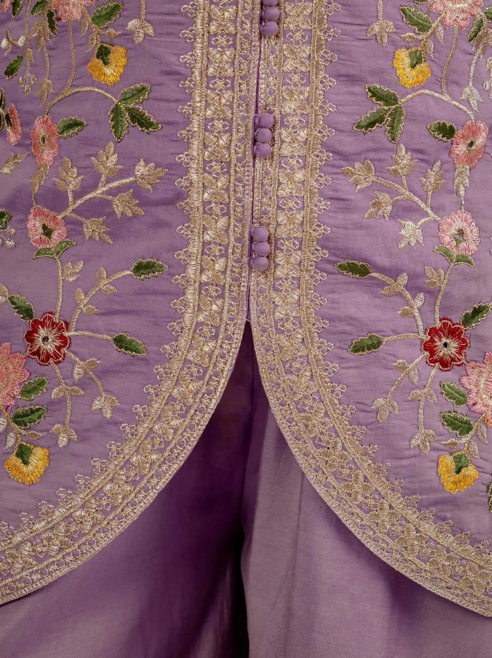 Scalloped Zari Border Hem Detail on Lavender Koti Suit