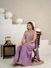 Lavender Koti Sharara Suit – Seated Model View