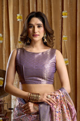 Woman in a traditional outfit with a decorative background