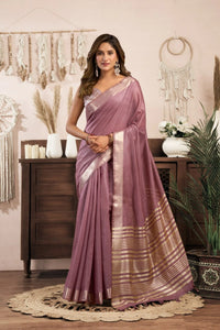 Lavender Pink Khadi Cotton Saree