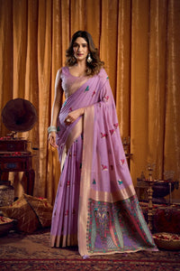 Lavender Pink Khadi Cotton Saree