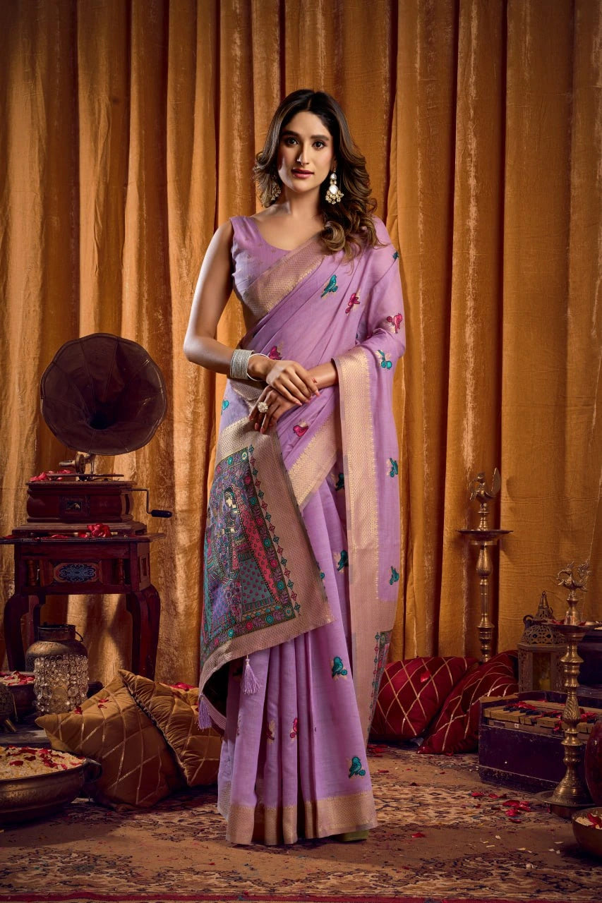 Woman in a pink saree with a vintage interior setting
