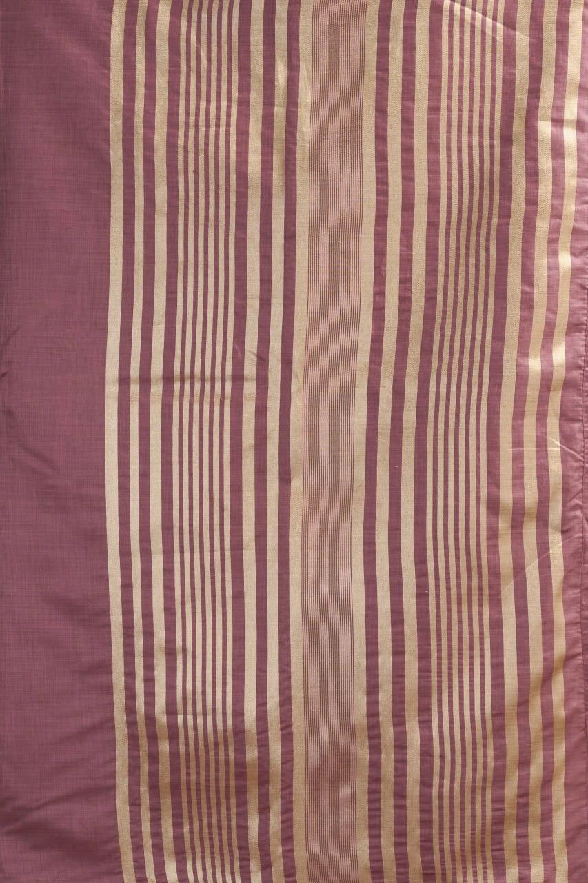 Striped fabric with alternating purple and beige stripes on a plain background