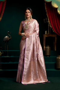 Lavender Pink Satin Silk Saree