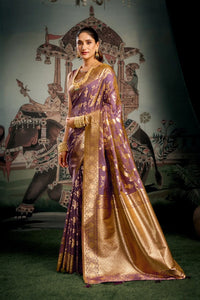 Lavender Pink Jacquard Soft Silk Saree
