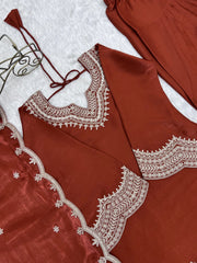 Light Orange Sequins Suit neckline embroidery detail flat lay