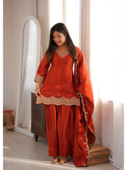 Light Orange Sequins Suit full look with dupatta