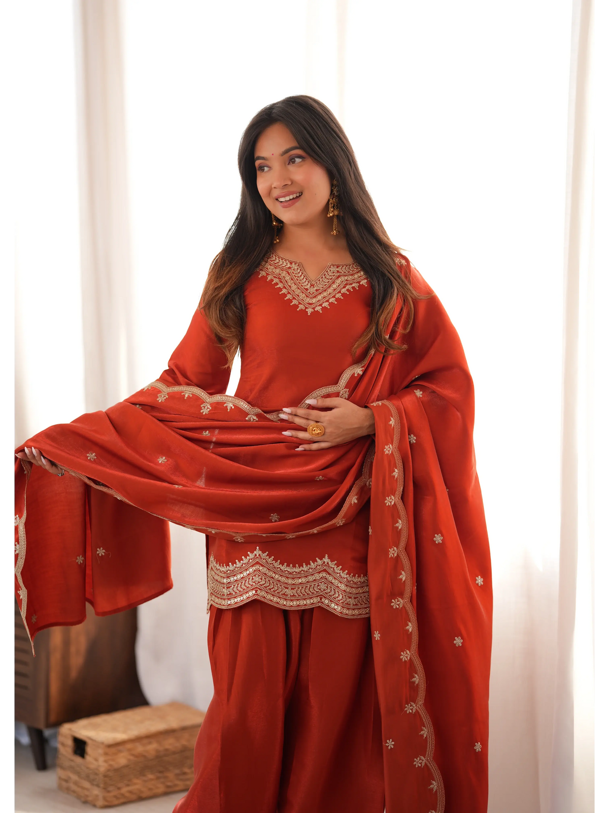 Light Orange Sequins Suit sequins embroidered sleeve detail
