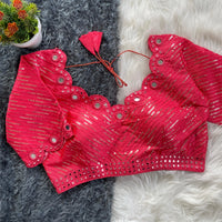 Light Pink Sequins with Mirror Work Shiny Synthetic Blend Blouse