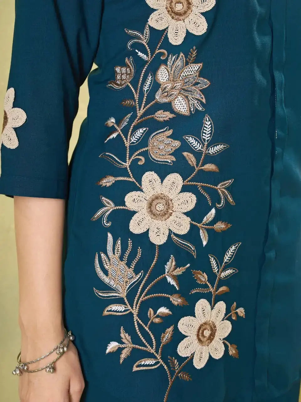 Light Sea Green Coord Set multi thread floral embroidery detail