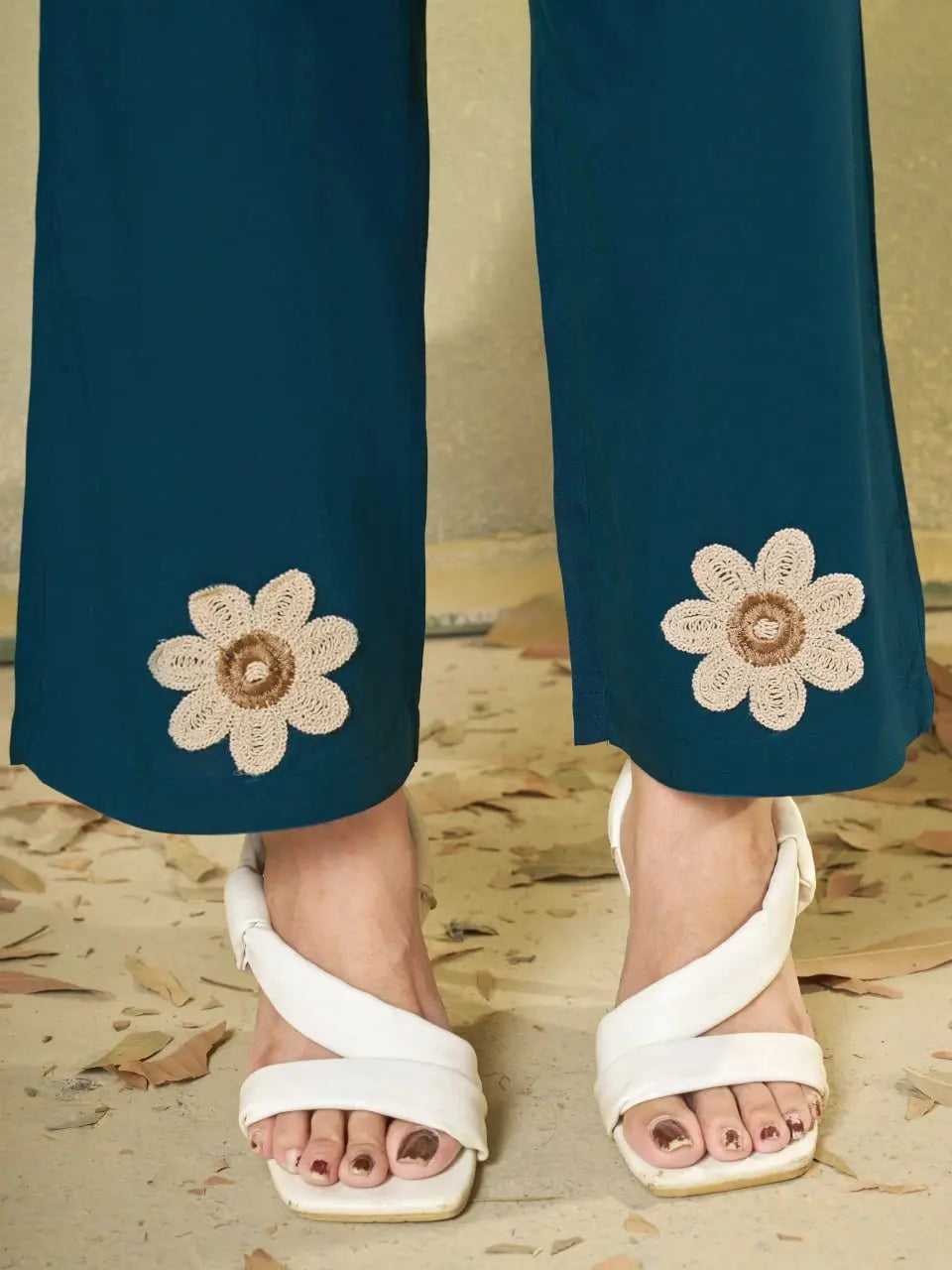 Light Sea Green Coord Set straight pants floral embroidery detail