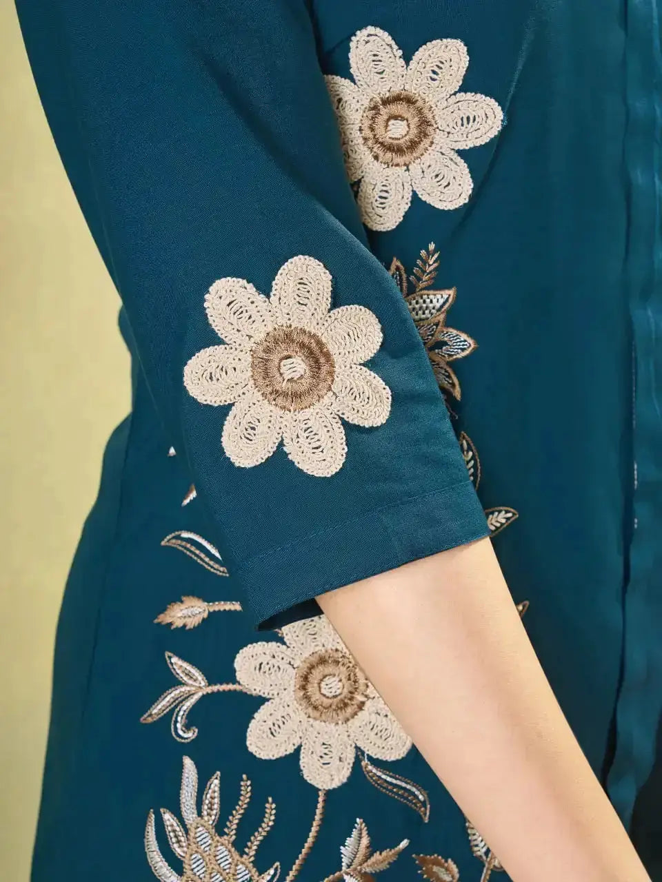 Light Sea Green Coord Set sleeve floral embroidery detail