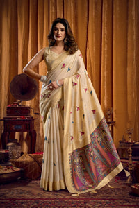Light Beige Khadi Cotton Saree