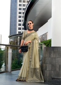 Light Beige Zari Woven Border Linen Tissue Silk Saree