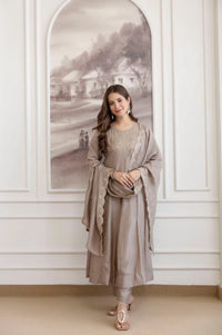 Light Brown Heavy Vichitra Silk Kurti