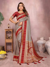 Light Gray Kalamkari Silk Saree