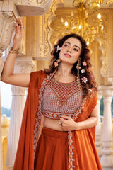 Light Orange Moti Birds with Heavy Sequins Embroidered Rangoli Silk