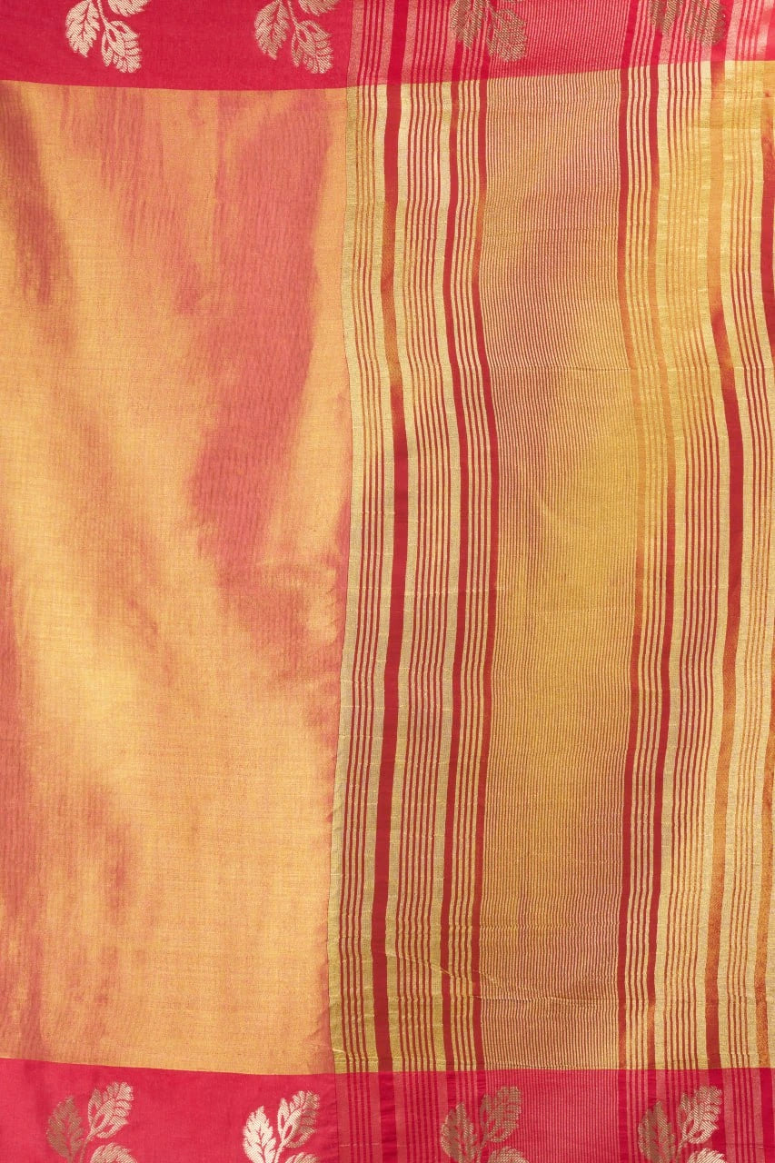 Yellow fabric with red stripes and pink border