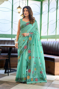 Light Pastel Green Heavy Linen Saree
