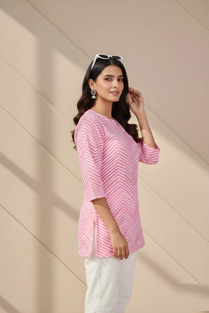 Elegant light pink digital print cotton blend kurti designed for everyday comfort.