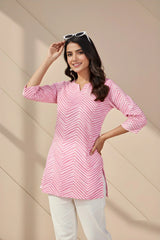 Trendy light pink cotton blend kurti with digital print design for casual wear.