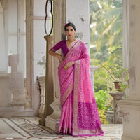 Light Pink Pochampali Ikkat Soft Raw Silk Saree