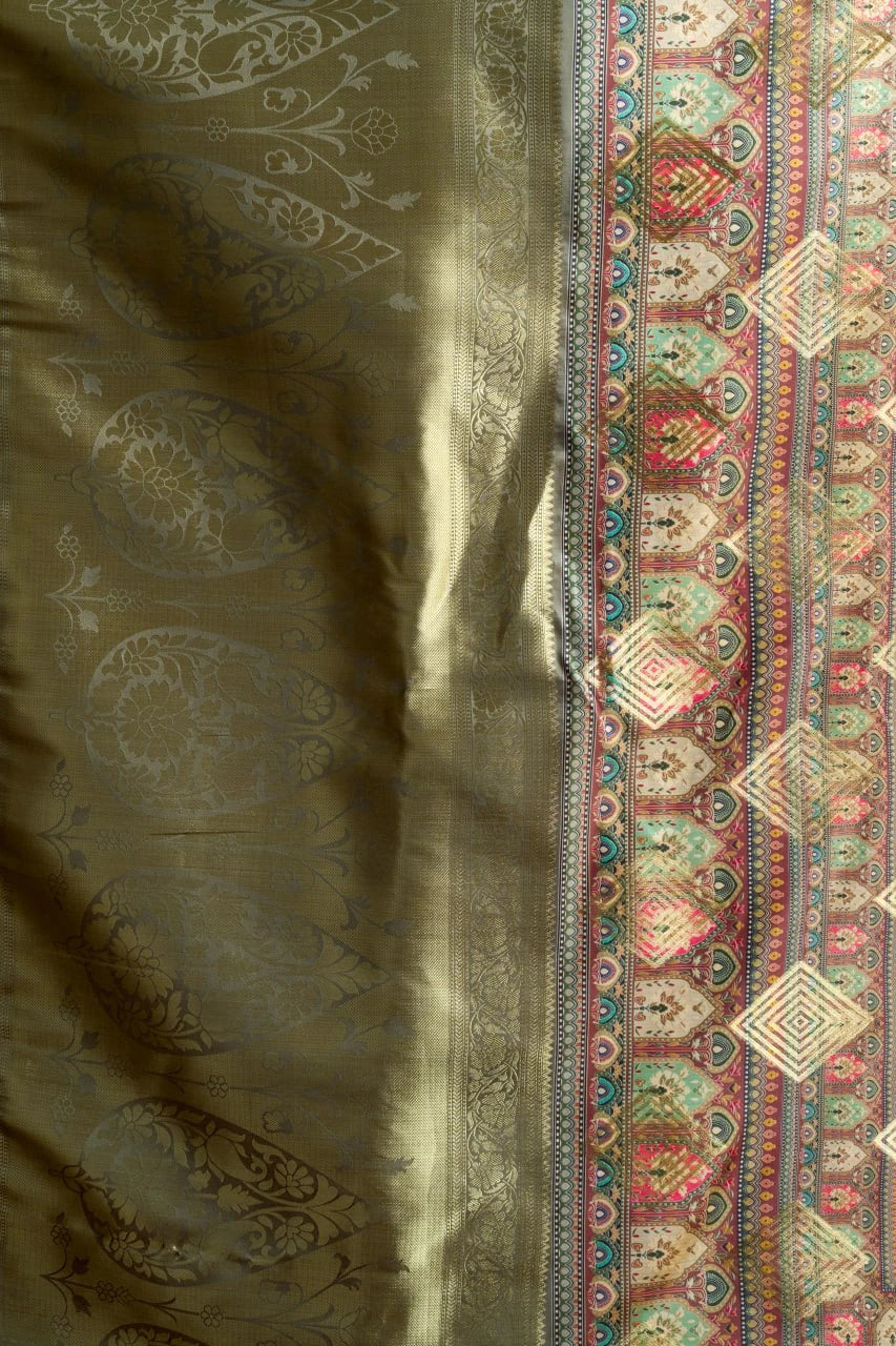 Close-up of two different fabric patterns side by side.