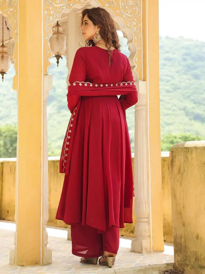 Maroon Embroidered Kurti – back view showing covered back and Anarkali flare