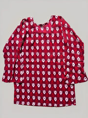 Maroon Floral Print Cotton Short Kurti – Flat Lay View Showing Complete Design & Fabric