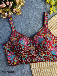 Maroon Embroidery Sequins Work Silk Blouse