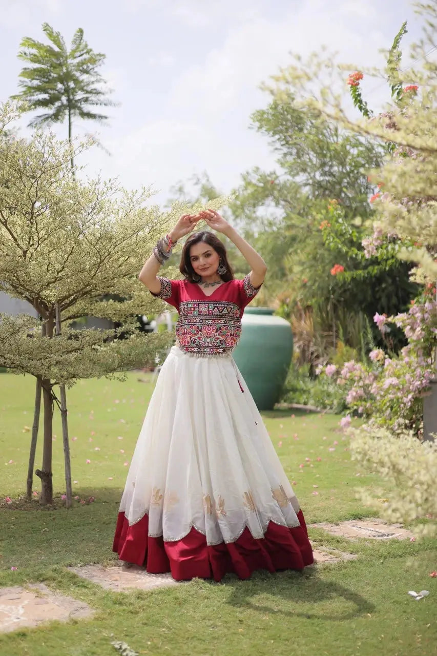 Premium White Lehenga Choli with Multicolor Tribal Embroidery and Rich Traditional Craftsmanship