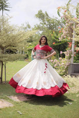 Beautiful Ivory White Ethnic Lehenga with Intricate Embroidered Choli and Elegant Flared Skirt