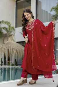 Maroon Pure Vichitra Silk Suit