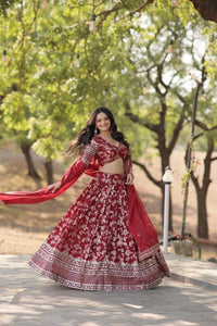 Maroon Viscose Jacquard Lehenga