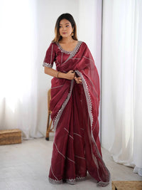 Maroon Heavy Silk Saree