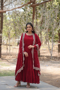 Maroon Faux Georgette Suit
