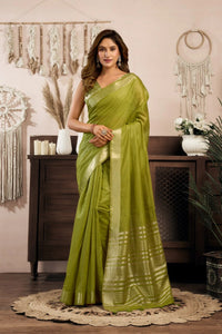 Middle Green Yellow Khadi Cotton Saree