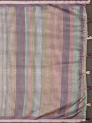 Multicolor Digital Print Chanderi Saree flat lay showing multicolour check and self border