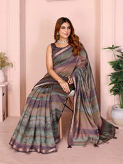 Multicolor Chanderi Saree – seated full drape view with multicolour check body