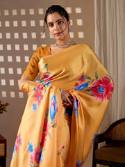 Floral Printed Pallu detail – Mustard Yellow Digital Floral Print Saree